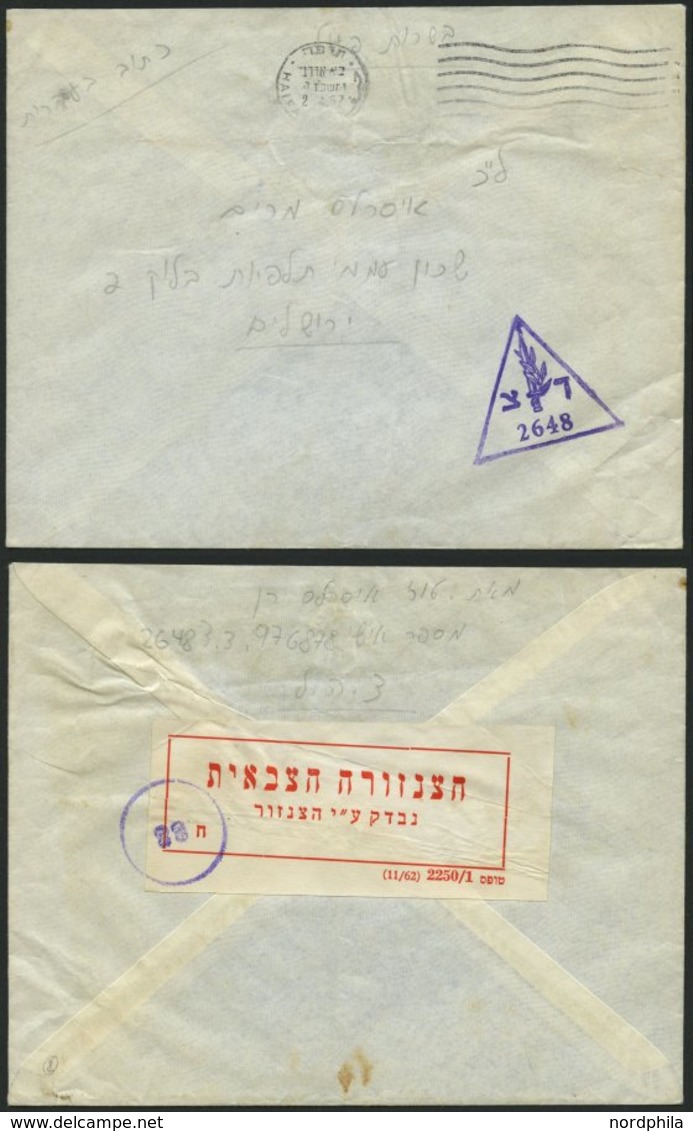 ISRAEL 1967, Dreieckiger Feldpoststempel 2648 Und Handschriftlicher Vermerk Aktiver Dienst Sowie Poststempel Von Haifa A - Otros & Sin Clasificación