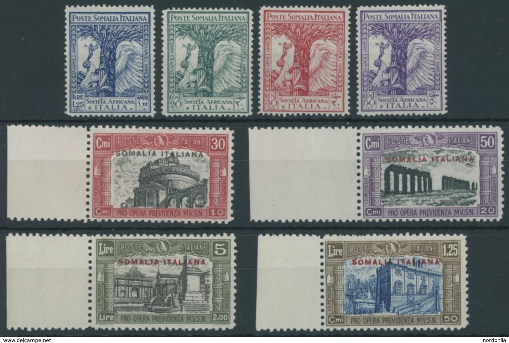 ITALIENISCH-SOMALILAND 116-19,123-26 **, 1928/9, Afrika-Gesellschaft Und Nationalmiliz, 2 Postfrische Prachtsätze - Other & Unclassified