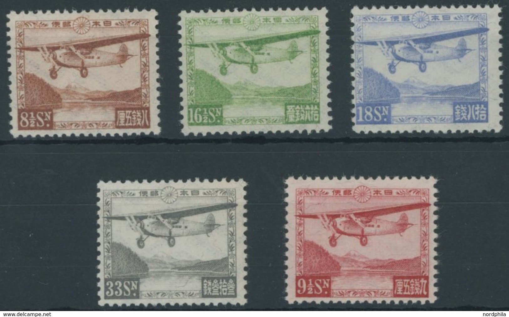 JAPAN 195-98,204 **, 1929/34, Flugzeug, 5 Postfrische Prachtwerte - Other & Unclassified