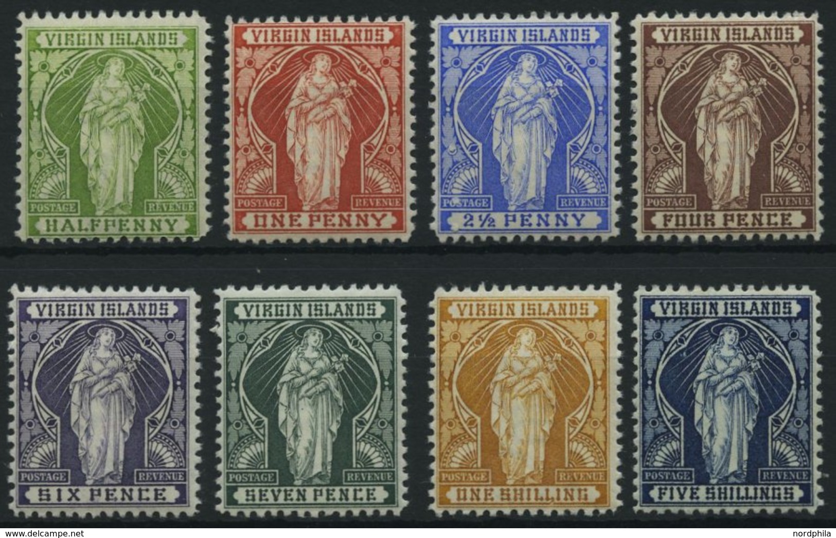 JUNGFERNINSELN 18-25 *, 1899, Heilige Ursula Mit Lilienzweig, Falzreste, Prachtsatz, Mi. 170.- - Iles Vièrges Britanniques