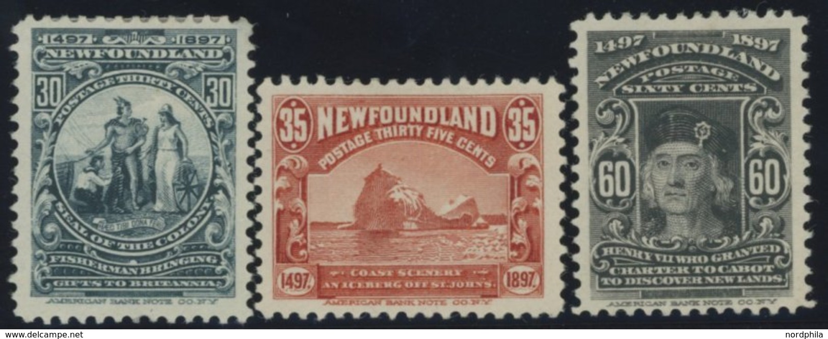 KANADA - NEUFUNDLAND 55-57 *, 1897, 30 - 60 C. Entdeckung Neufundlands, Stärkere Falzreste, Prachtsatz, Mi. 185.- - 1857-1861