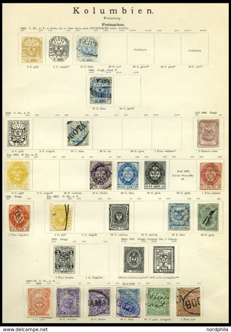KOLUMBIEN (*),o,Brief , Alter Sammlungsteil Kolumbien Bis Ca. 1900, Mit 60 Werten Und 2 Belegen, Etwas Unterschiedlich,  - Kolumbien