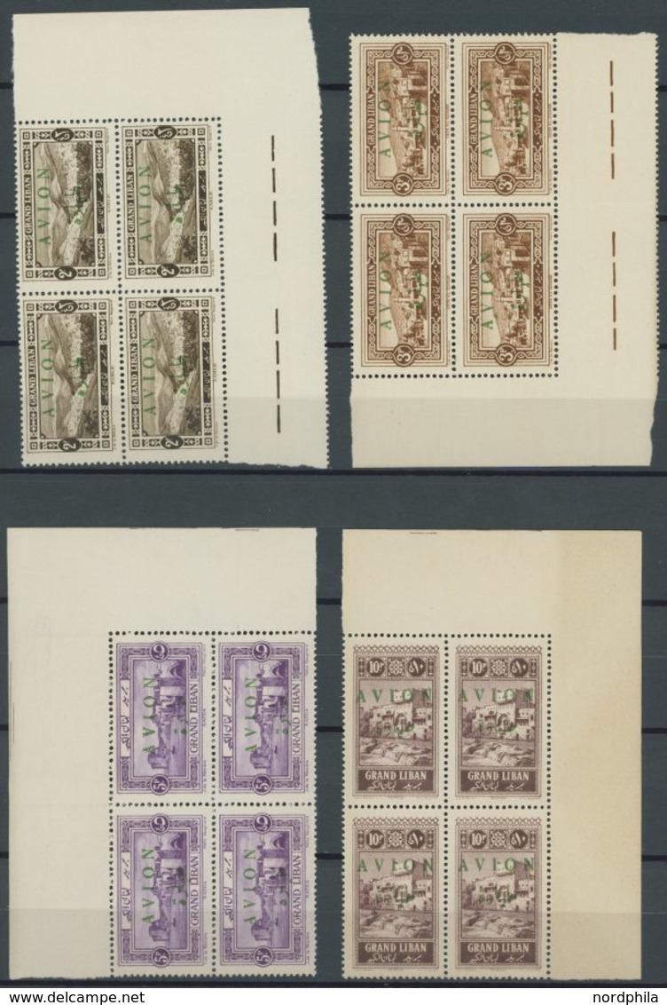LIBANON 71-74 VB **, 1925, Aufdruck AVION In Postfrischen Eckrandviererblocks, Gummi Z.T. Gebräunt Sonst Prachtsatz - Libanon