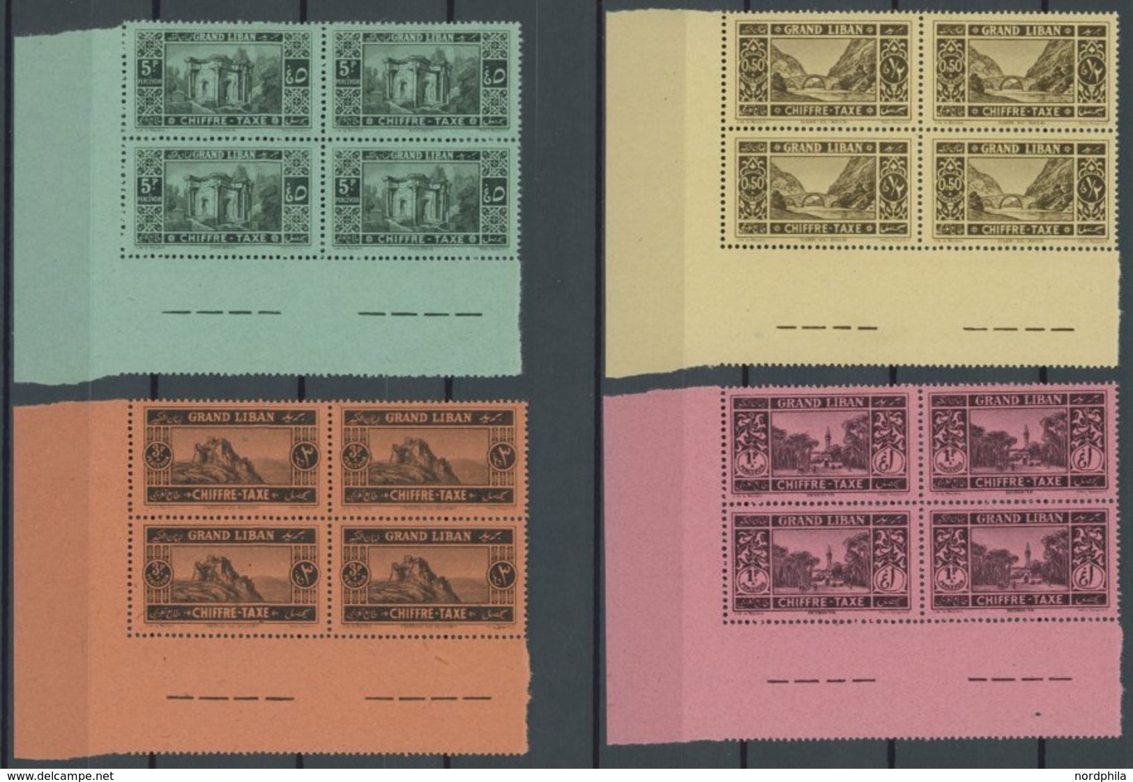 LIBANON - PORTOMARKEN DES P 11-15 VB ** , 1925, CHIFFRE-TAXE In Postfrischen Eckrandviererblocks, Pracht - Autres & Non Classés