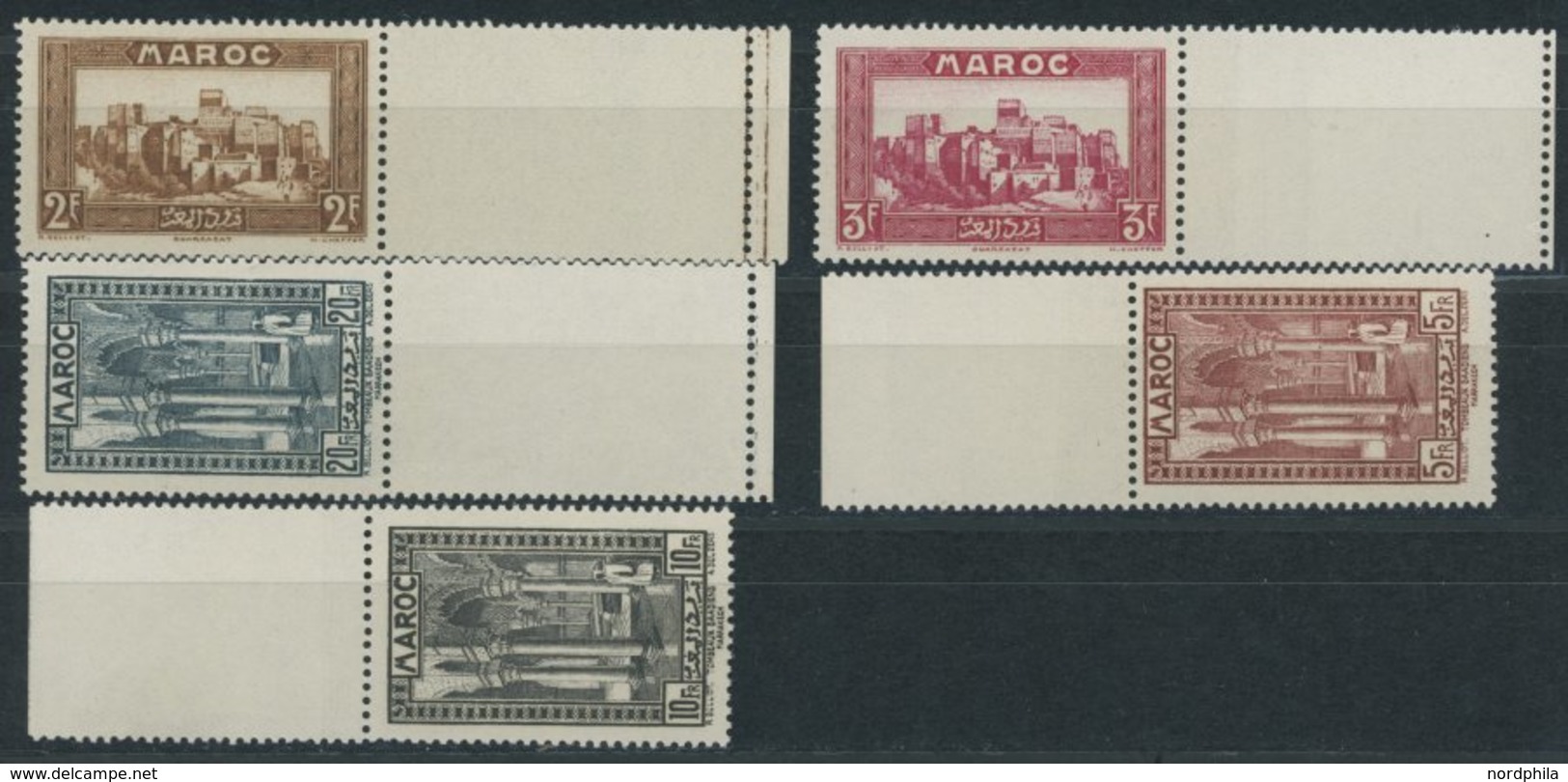 MAROKKO 112-16 **, 1933, 2 - 20 Fr. Landschaften Und Bauten, Randstücke, Postfrisch, Pracht - Morocco (1956-...)