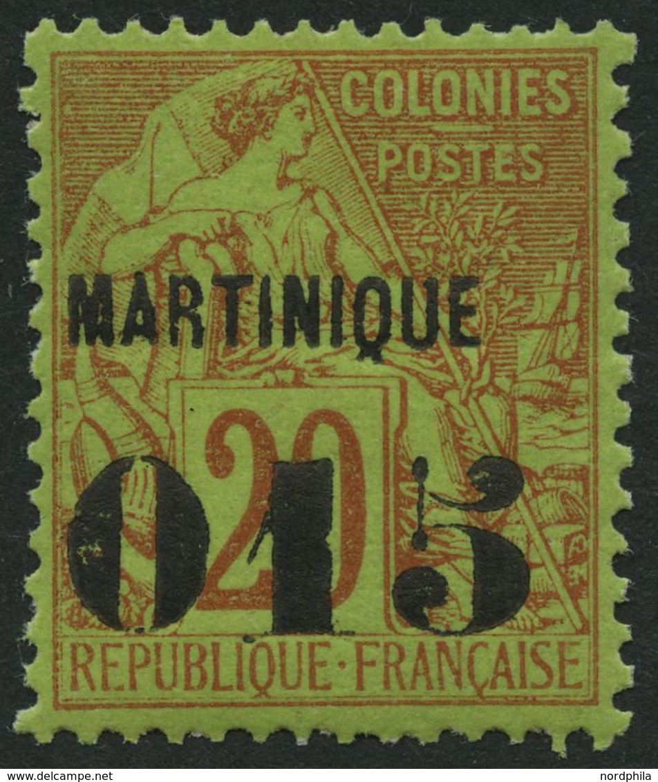 MARTINIQUE 13 *, 1891, 015 Auf 20 C. Rot Auf Grün, Falzrest, Pracht, Mi. 70.- - Other & Unclassified