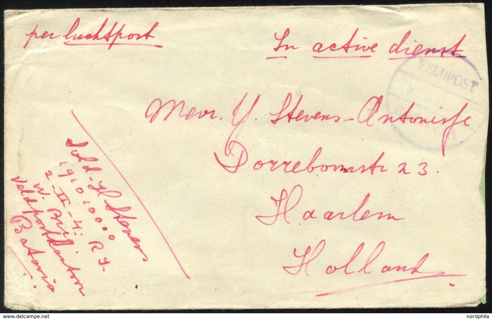 NIEDERLÄNDISCH-INDIEN 1946, Violetter K1 VELDPOST/Datum/BATAVIA Und Handschriftlicher Vermerk In Active Dienst Auf Luft- - Indes Néerlandaises