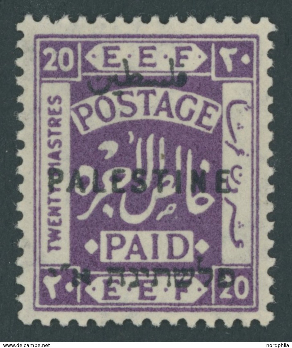 PALÄSTINA 51C *, 1922, 20 P. Violett, Gezähnt 14, Falzrest, Pracht, Mi. 200.- - Palestine