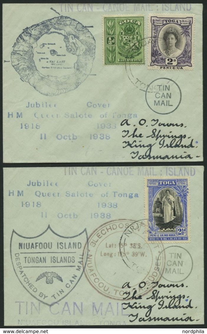 TONGA 39,56,72 BRIEF, 1938, TIN CAN MAIL, 2 Verschiedene Belege Mit Diversen Stempeln, Pracht - Tonga (1970-...)