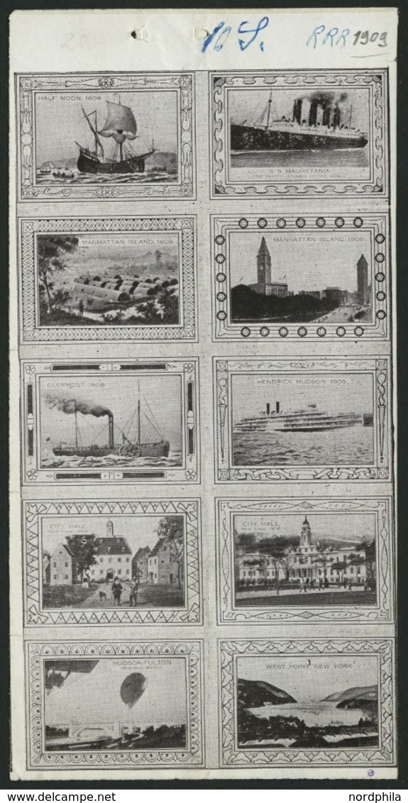 USA 1909, The River Hudson Route, Vignetten-Heftchenblatt Mit 10 Verschiedenen Ansichten, 2 Werte Falzrest, Sonst Postfr - Sonstige & Ohne Zuordnung