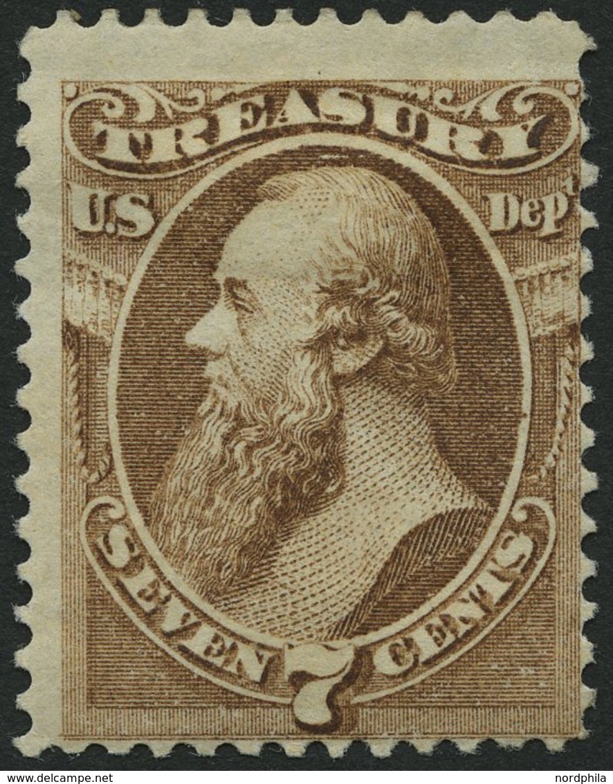 DIENSTMARKEN D 75 *, Scott O 76, 1873, 7 C. Treasury, Falzreste, Feinst, $ 250 - Sonstige & Ohne Zuordnung