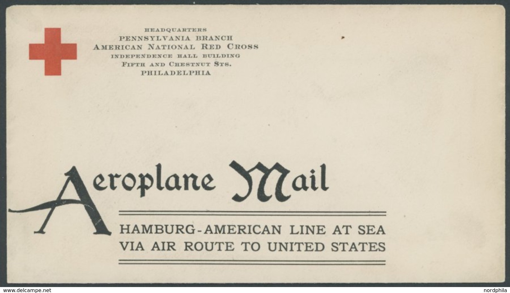 US-FLUGPOST 1910, Sonderumschlag Rotes Kreuz/Aeroplane Mail Hamburg-American Line At Sea Via Air Route To United States, - 1c. 1918-1940 Covers