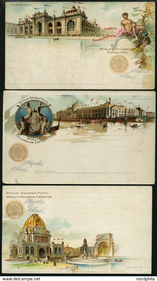 GANZSACHEN 1893, WORLD`S COLUMBIAN EXPOSITION, 7 Verschiedene Ungebrauchte 1 C. Postal Cards Der Serie Goldsmith, Etwas  - Autres & Non Classés