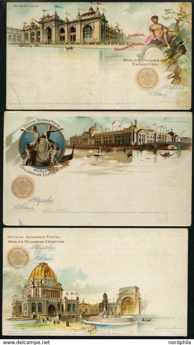 GANZSACHEN 1893, WORLD`S COLUMBIAN EXPOSITION, 7 Verschiedene Ungebrauchte 1 C. Postal Cards Der Serie Goldsmith, Etwas  - Other & Unclassified