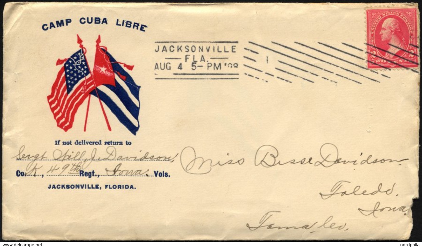 FELDPOST 1898, Patriotischer Brief Mit Maschinen-Stempel Aus Jacksonville/Florida Und Briefinhalt Aus Dem Lager Camp Cub - Autres & Non Classés