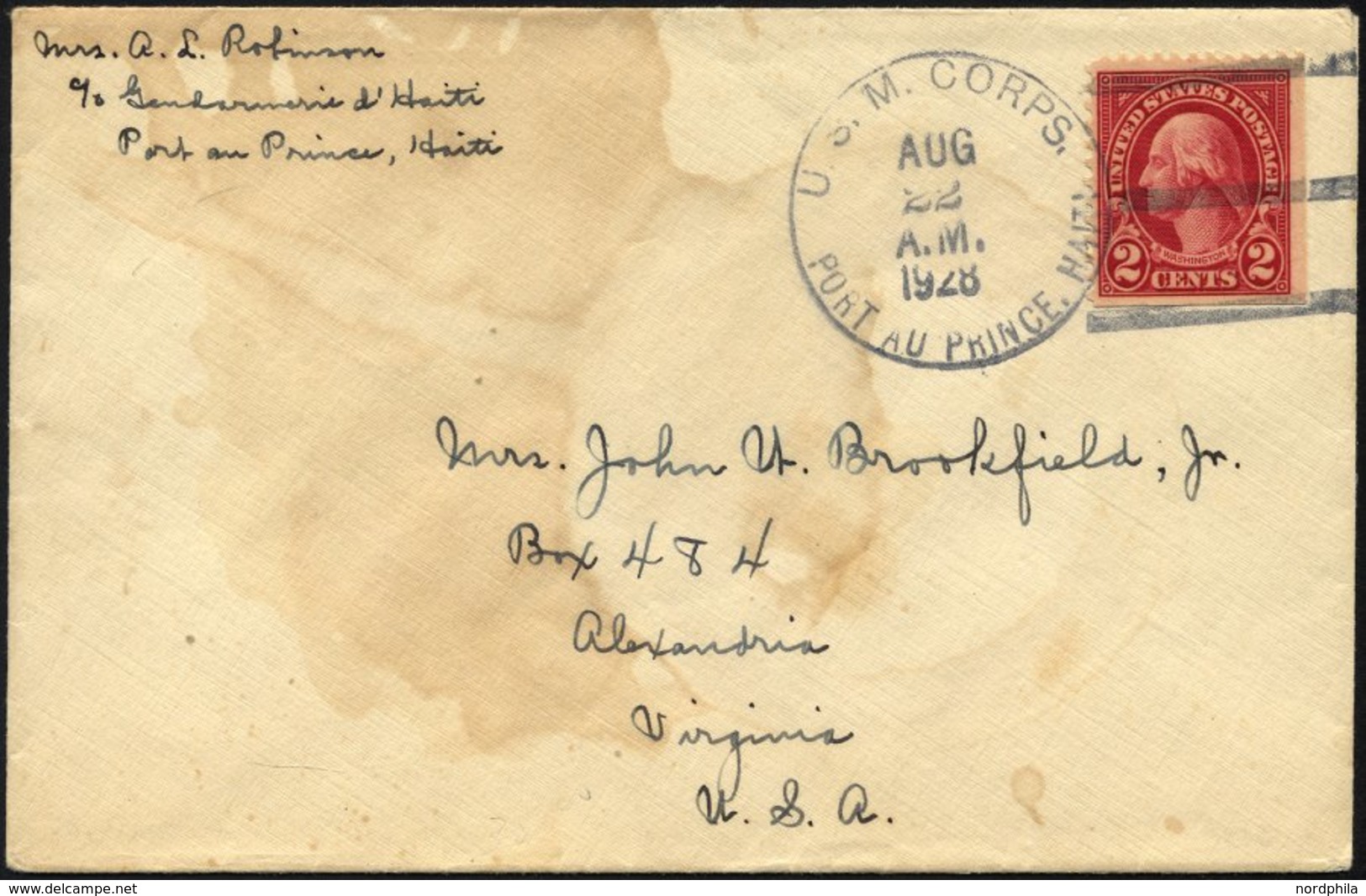 FELDPOST 1928, K1 U.S.M. CORPS PORT AU PRINCE Auf Feldpostbrief Aus Haiti, Feinst (fleckig) - Autres & Non Classés