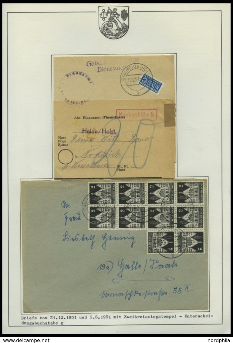 SLG., LOTS DEUTSCHLAND 1945 - ca. 1960, Stempelsammlung Heide in Holstein in 3 Bänden, überwiegend Belege der Alliierten