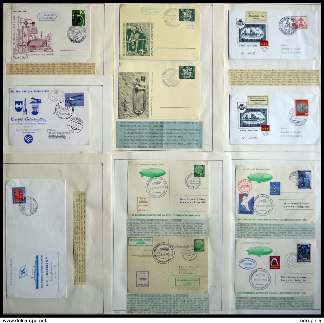 SLG. EUROPA Ca. 1958-62, Sammlung Mit 41 Belegen, U.a. Kinderdorf-Ballonpost, Underberg-Luftschiffpost, Kronfeld-Gedenks - Autres & Non Classés