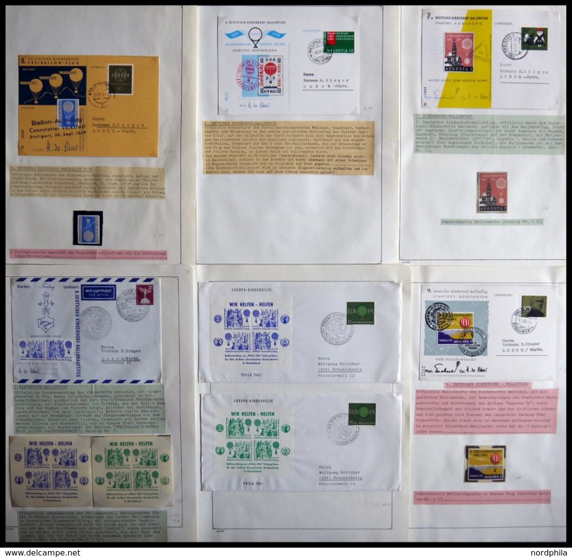 SLG. EUROPA Ca. 1958-62, Sammlung Mit 41 Belegen, U.a. Kinderdorf-Ballonpost, Underberg-Luftschiffpost, Kronfeld-Gedenks - Otros & Sin Clasificación