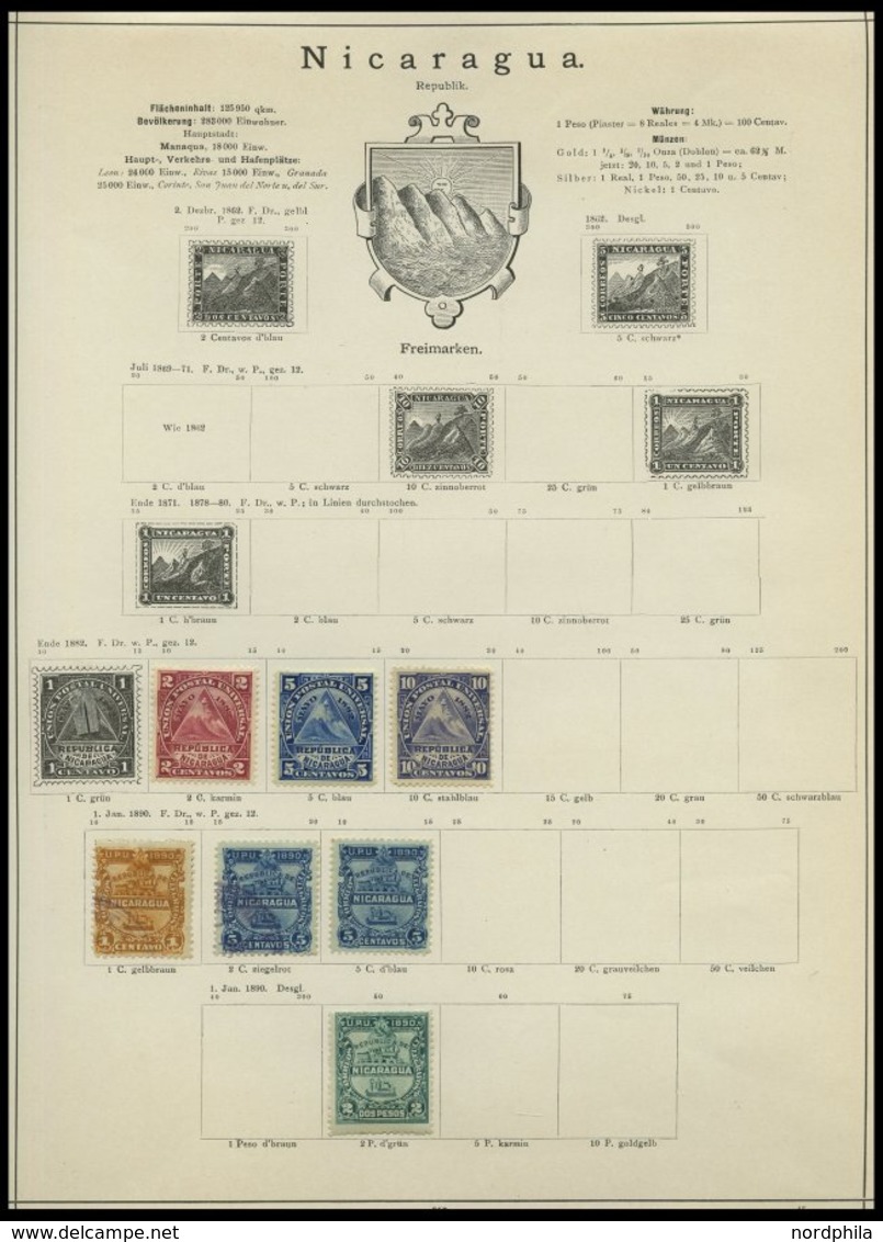 SLG. ÜBERSEE *,o,Brief , 1866-89, alter kleiner Sammlungsteil Mittelamerika von 88 Werten und 2 Belegen (u.a. Halbierung