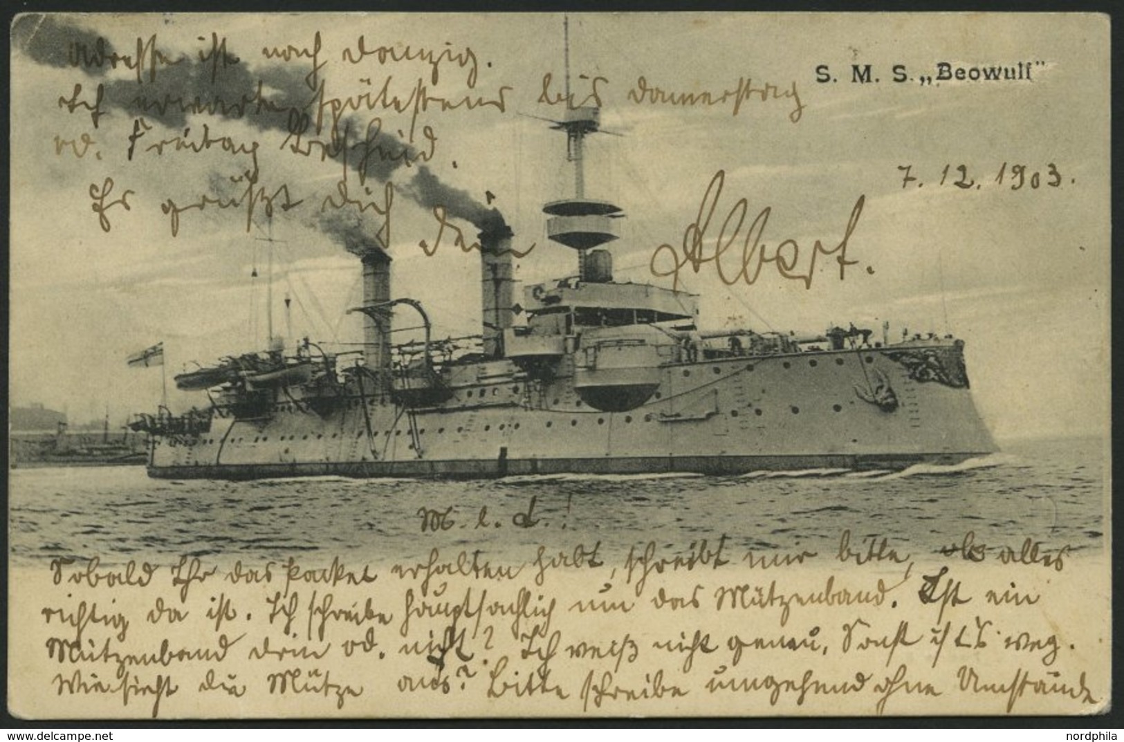 ALTE POSTKARTEN - SCHIFFE KAISERL. MARINE BIS 1918 S.M.S. Beowull, Gebrauchte Karte Von 1903 Aus Kiel - Warships