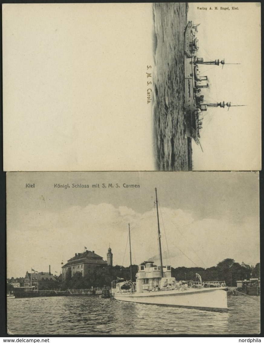 ALTE POSTKARTEN - SCHIFFE KAISERL. MARINE BIS 1918 S.M.S. Carmen, 2 Verschiedene Karten, Eine Davon Gebraucht Aus Kiel - Warships