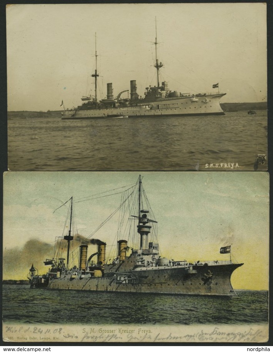 ALTE POSTKARTEN - SCHIFFE KAISERL. MARINE BIS 1918 S.M.S. Freya, 2 Gebrauchte Karten - Krieg