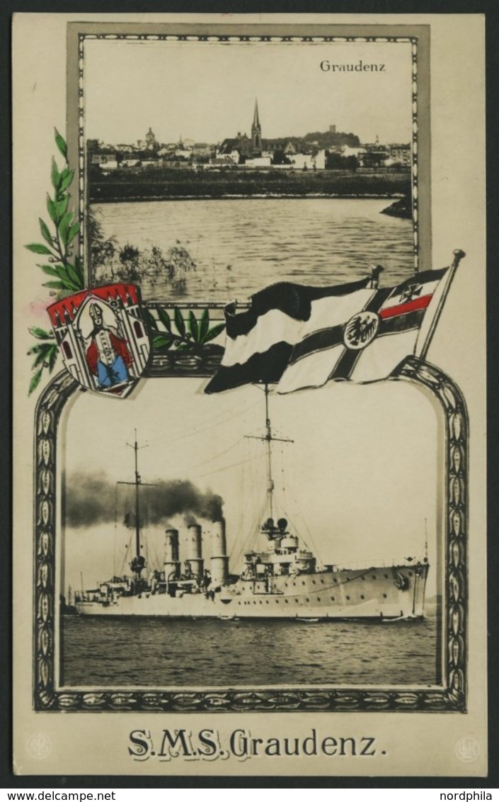 ALTE POSTKARTEN - SCHIFFE KAISERL. MARINE BIS 1918 S.M.S. GRAUDENZ, Eine Marine-Feldpostkarte - Krieg