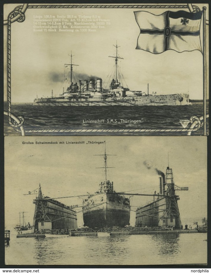ALTE POSTKARTEN - SCHIFFE KAISERL. MARINE S.M.S. Thüringen, 2 Karten, Eine Gebraucht - Warships
