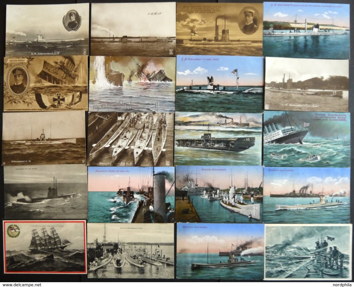 ALTE POSTKARTEN - SCHIFFE KAISERL. MARINE BIS 1918 U-Boote: 20 Verschiedene, Teils Seltene Karten - Guerra