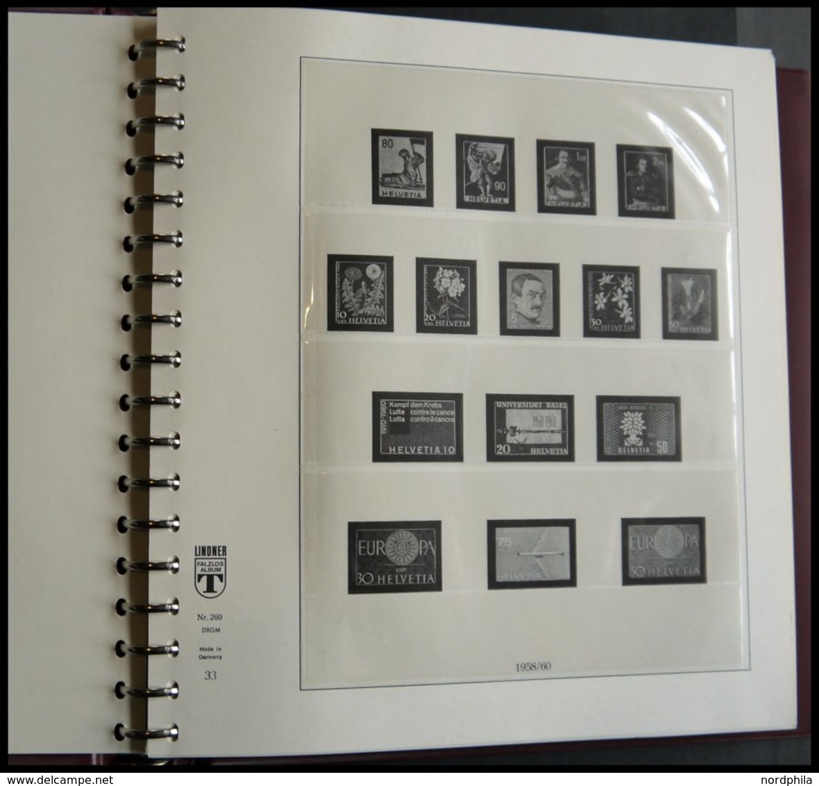 ALBEN Neuwertiger Lindner-Ringbinder Mit Falzlosseiten Schweiz Von 1958-81 - Binders With Pages