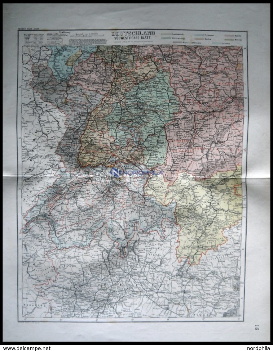 Deutschland, Südwestlicher Teil, Kolorierter Stahlstich Aus Meyers Hand-Atlas, 1875 - Otros & Sin Clasificación