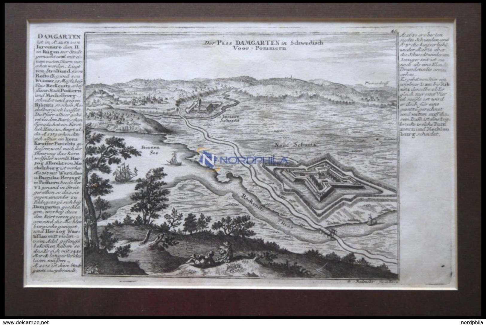 Damgarten, Kupferstichplan Und Ansicht Mit Seitlicher Beschreibung Von Bodenehr Um 1720 - Otros & Sin Clasificación