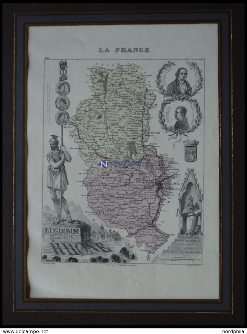 Departement Rhone Mit Dekorativer Personenstaffage, Farbiger Stahlstich Von M. Vuillemin, Paris 1870 - Other & Unclassified