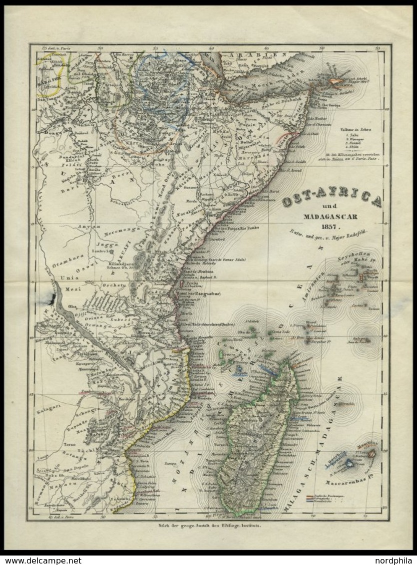 ALTE LANDKARTEN - AFRIKA (25x19) , Ost-Afrika Und Madagascar Mit Seychellen, Reuinion Und Mauitius, Altkolorierter Stahl - Autres & Non Classés