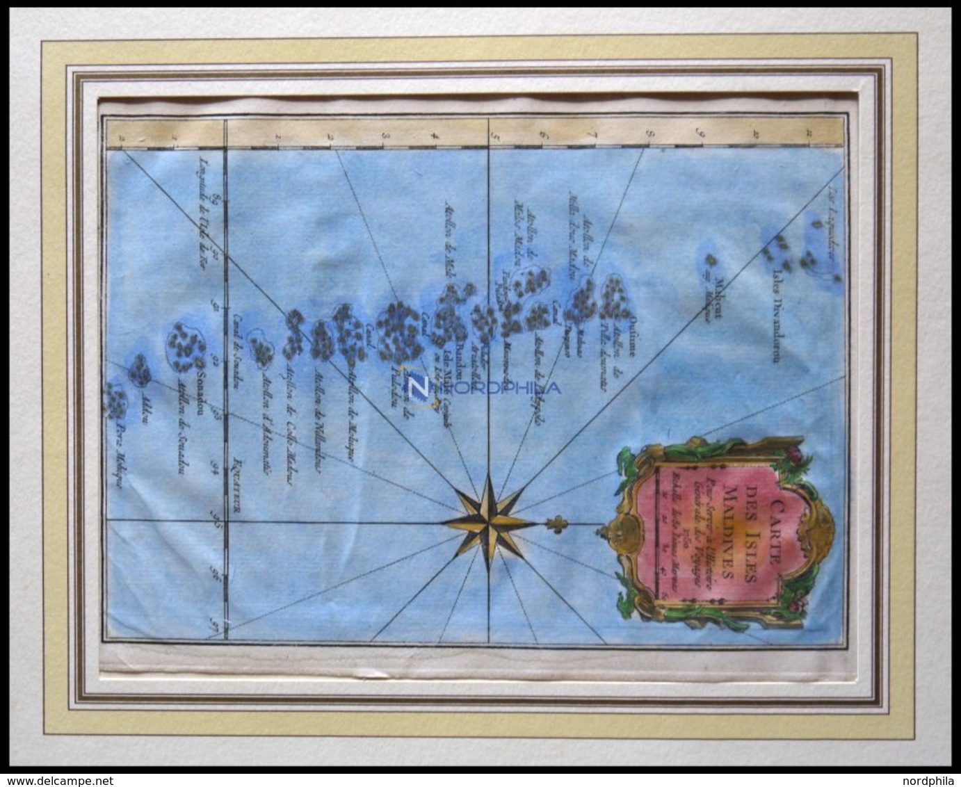 Malediven, Carte Des Isles Maldives, Kolorierter Kupferstich Aus Carte Des Voyag, Ca. 1750 - Otros & Sin Clasificación