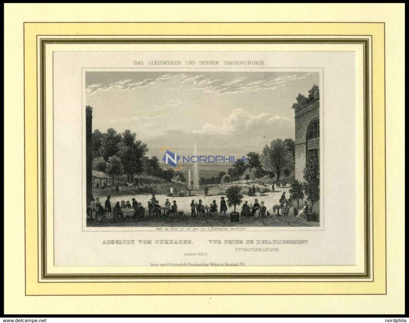 BAD GLEISWEILER, Gesamtansicht Vom Curhaus Aus Gesehen, Stahlstich Aus Romantische Rheinpfalz Um 1840 - Litografía