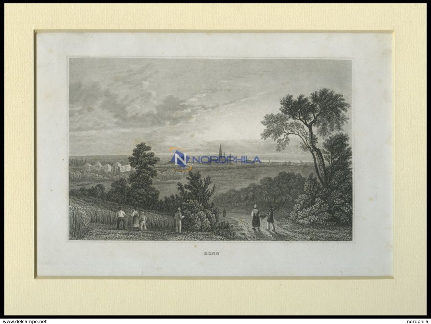 BONN, Ansicht Aus Der Ferne, Stahlstich Von B.I. Um 1840 - Lithographies