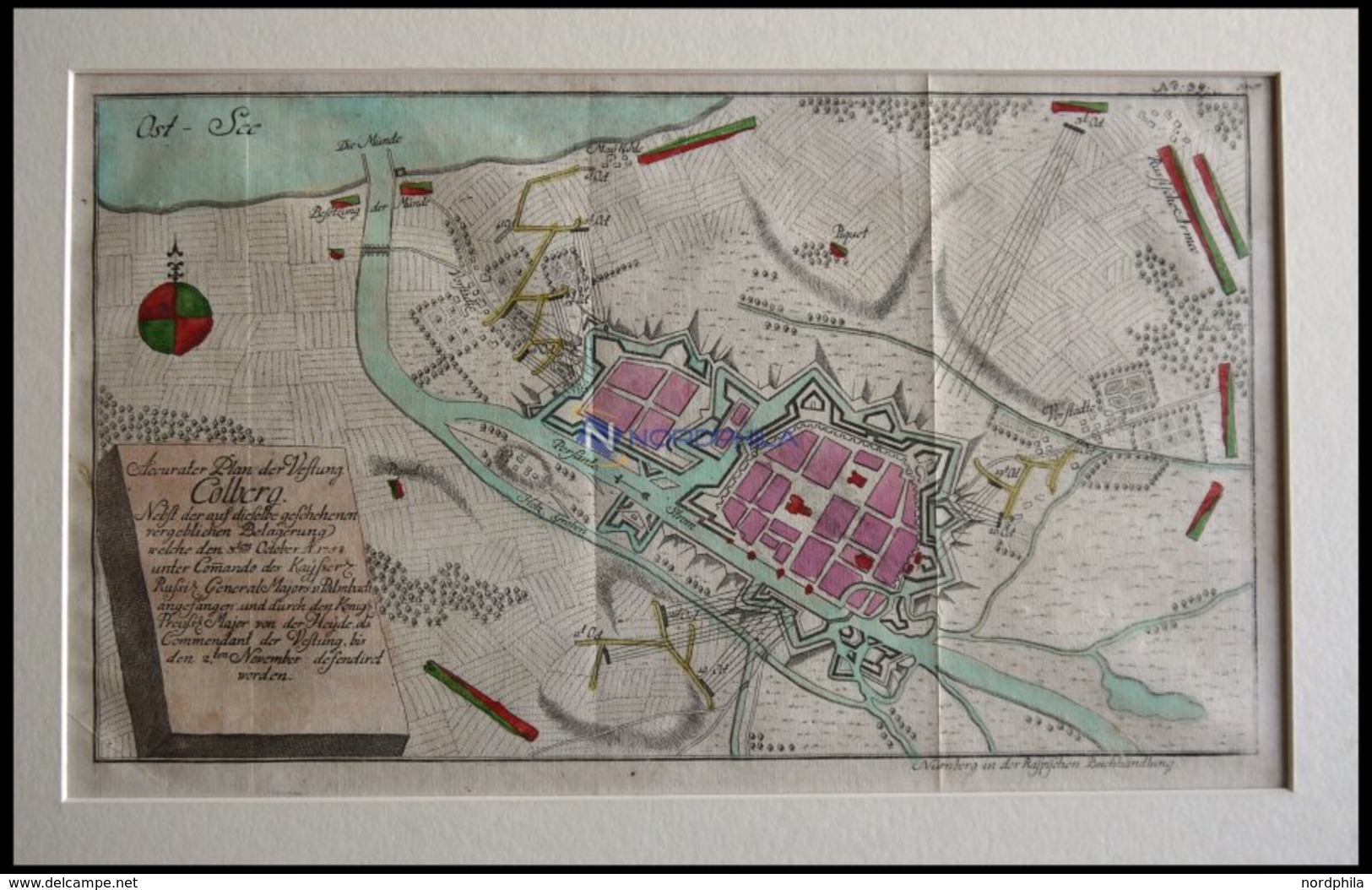 COLBERG, Festungsplan Der Belagerung Vom 3.10.1758, Altkolorierter Kupferstich Bei Raspische Buchhandlung 1760 - Lithographien