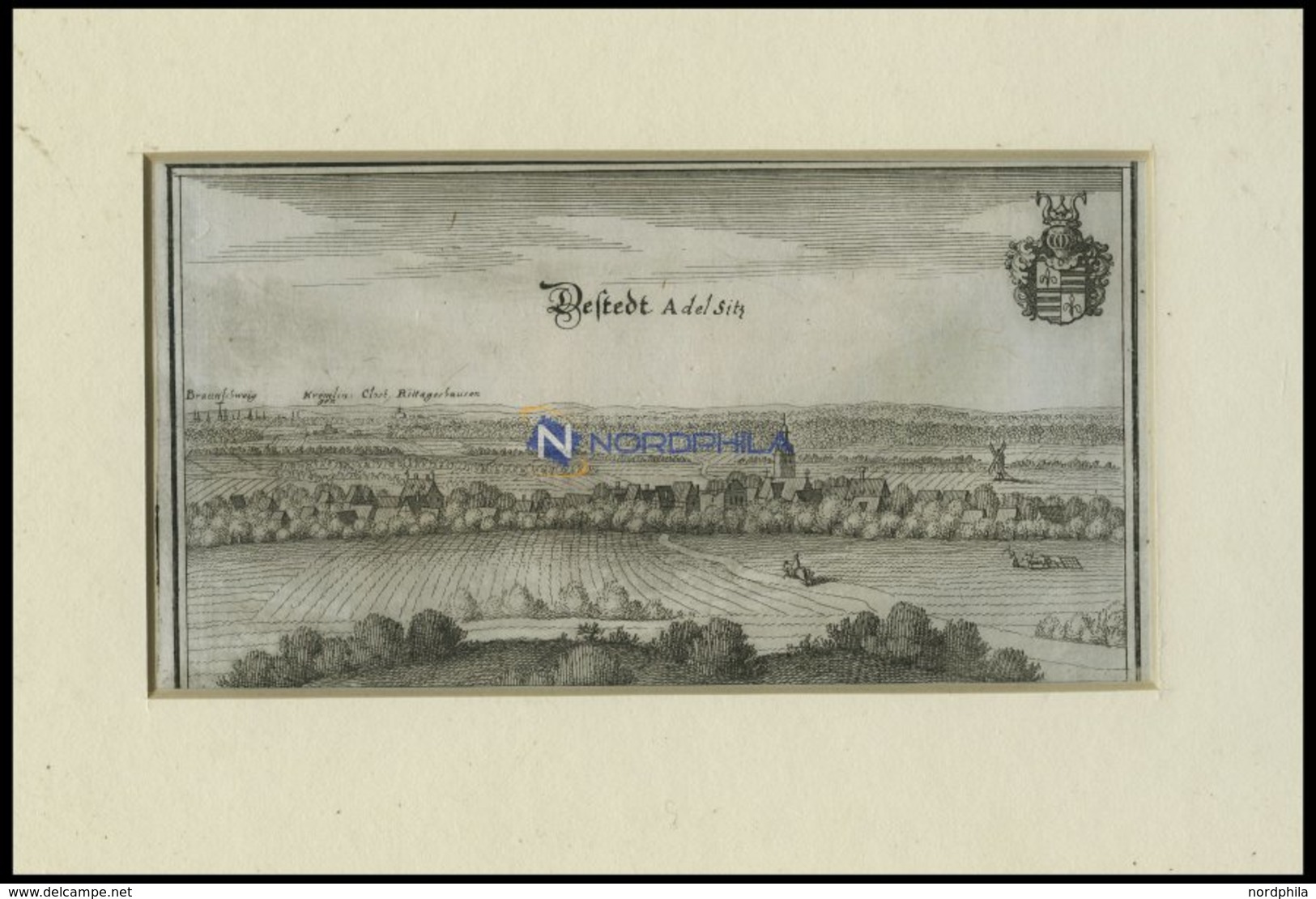 DESTEDT, Gesamtansicht, Kupferstich Von Merian Um 1645 - Lithographies