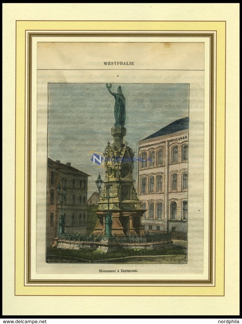 DORTMUND, Teilansicht Mit Monument, Kol. Holzstich Um 1880 - Lithographien
