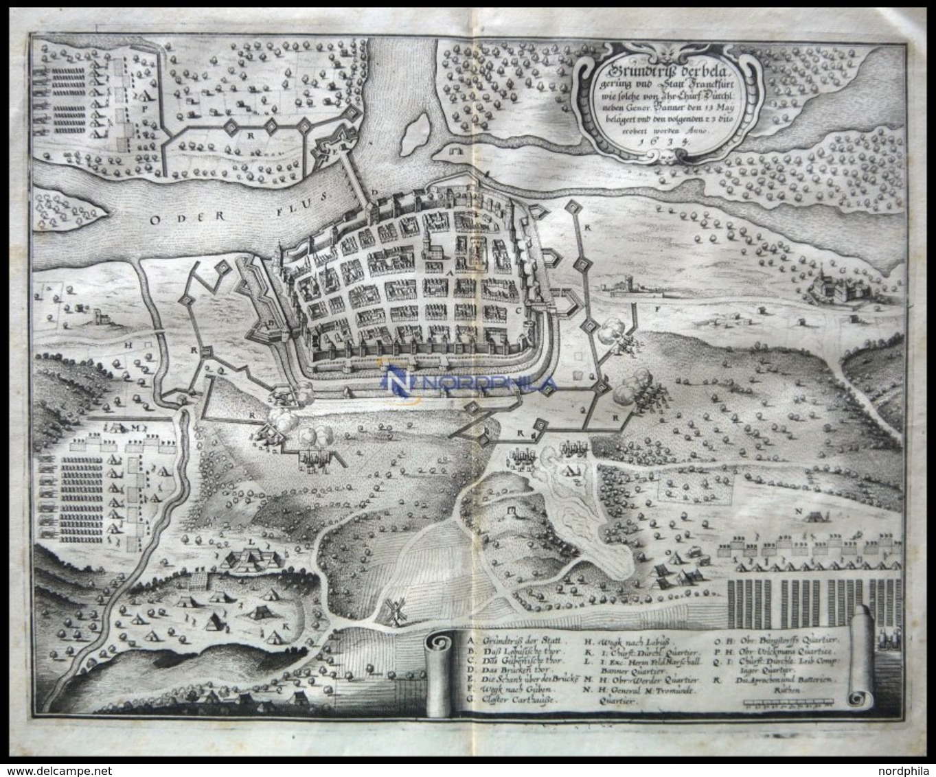 FRANKFURT/ODER, Grundriß Und Belagerung Im Jahre 1634, Kupferstichum 1700 - Lithographien