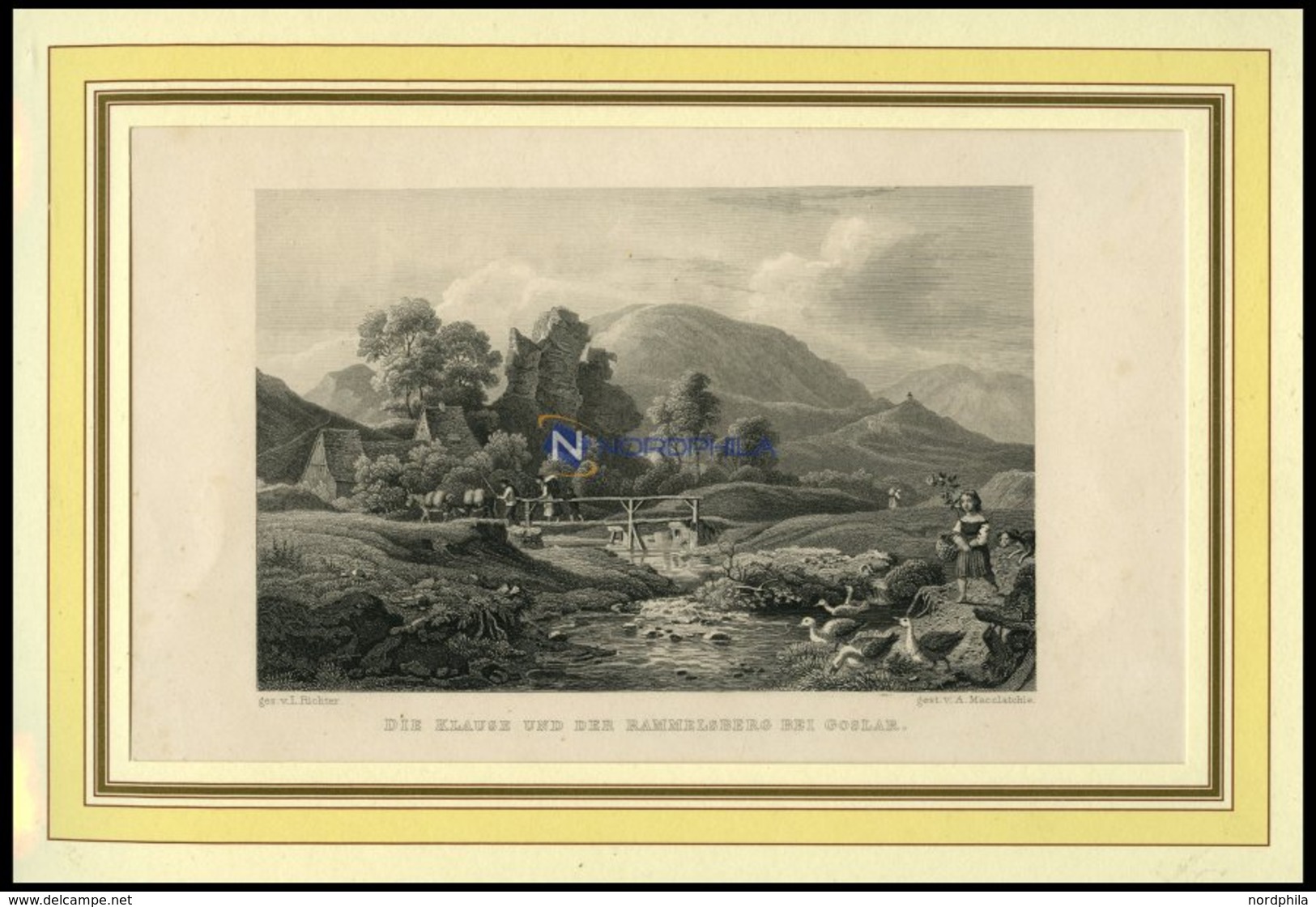 Bei GOSLAR: Die Klause Und Der Rammelsberg, Stahlstich Von Richter/Macclatchie Um 1840 - Lithographien