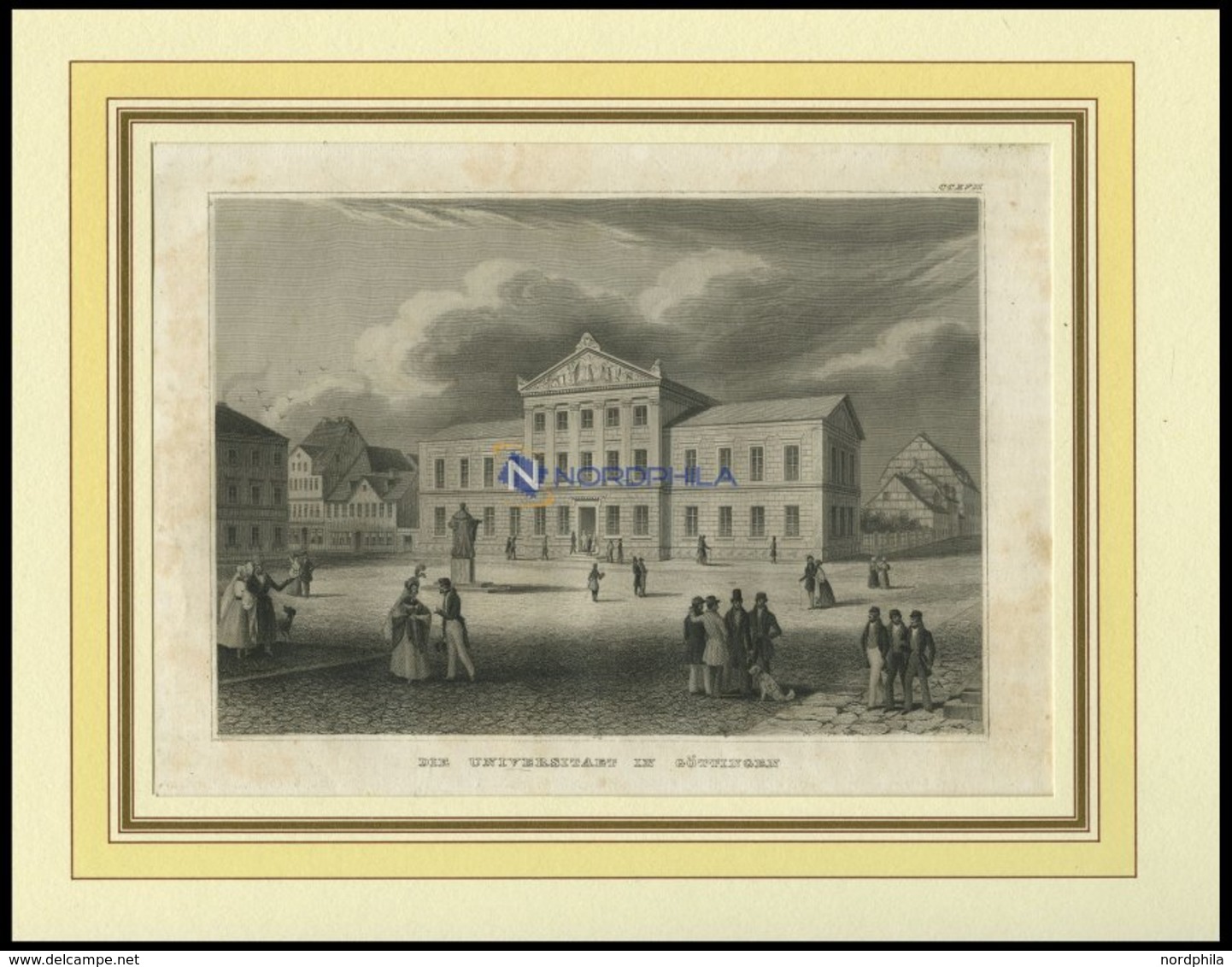 GÖTTINGEN: Die Universität Mit Reizvoller Personenstaffage Im Vordergrund, Stahlstich Von B.I. Um 1840 - Lithographien