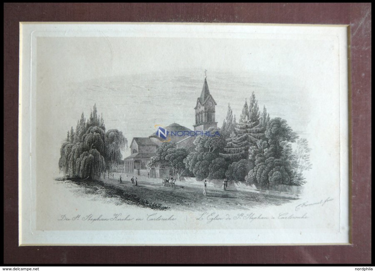 KARLSRUHE: Die St. Stephan Kirche, Stahlstich Auf Chinapapier Von Frommel Um 1840 - Lithographien