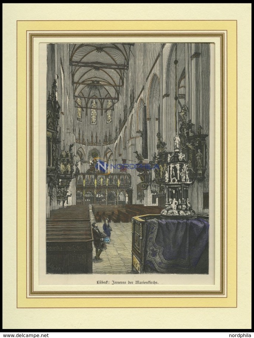 LÜBECK: Das Innere Der Marienkirche, Kolorierter Holzstich Von G. Schönleber Von 1881 - Lithographien