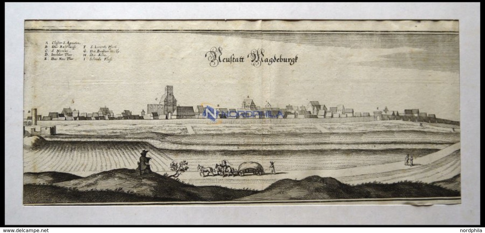 MAGDEBURG-NEUSTADT, Gesamtansicht, Kupferstich Von Merian Um 1645 - Lithographies