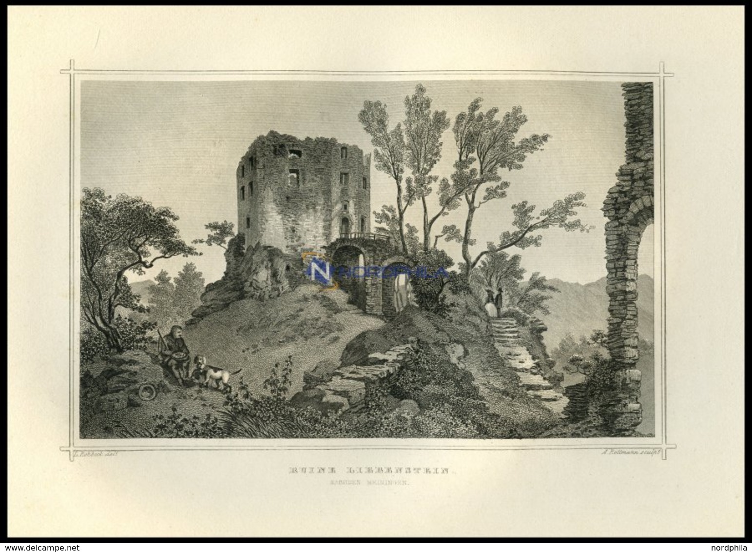 MEININGEN: Die Ruine Liebenstein, Stahlstich Von Rohbock/Rottmann Um 1850 - Lithographien