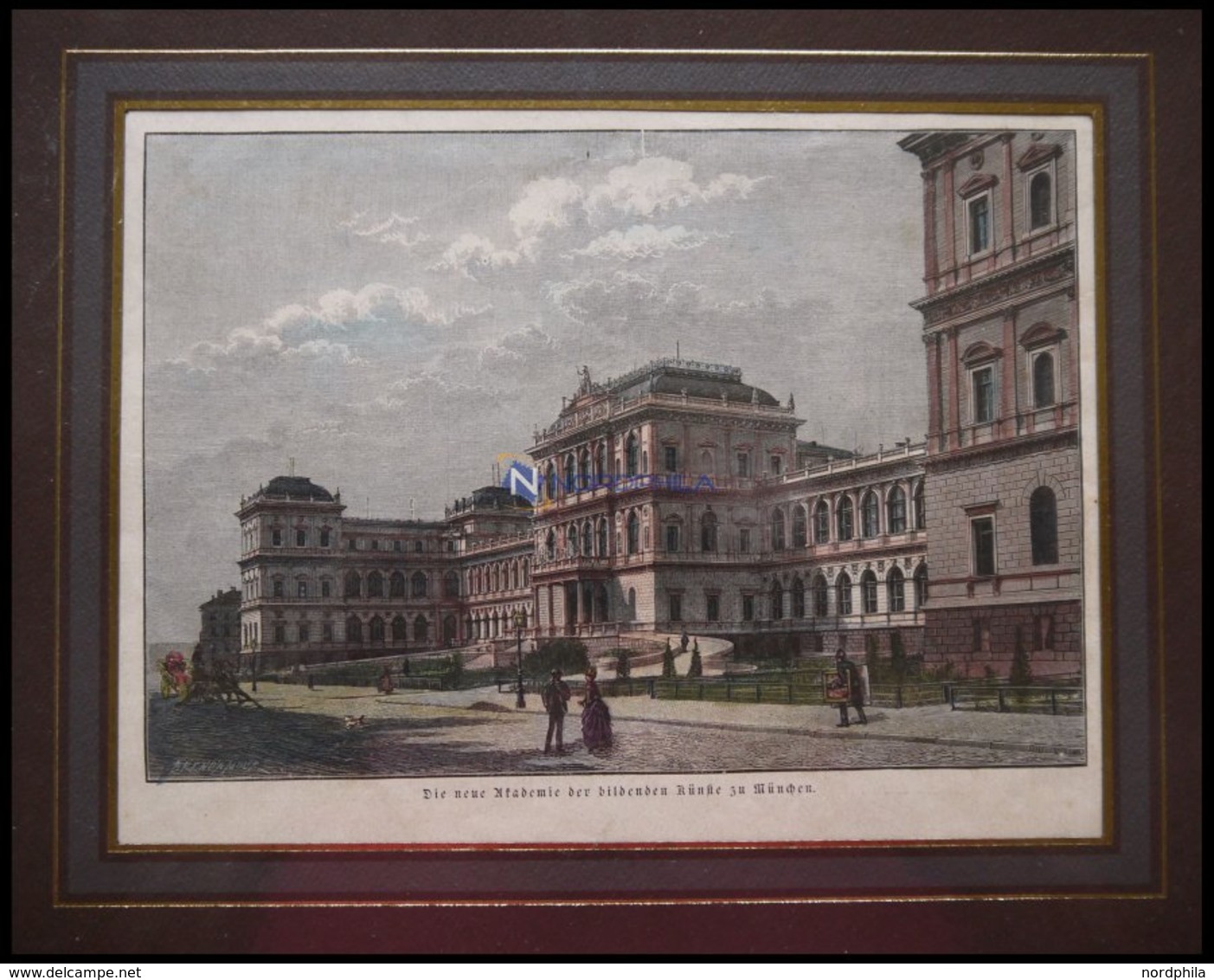 MÜNCHEN: Die Neue Akademie, Kolorierter Holzstich Um 1880 - Lithographien
