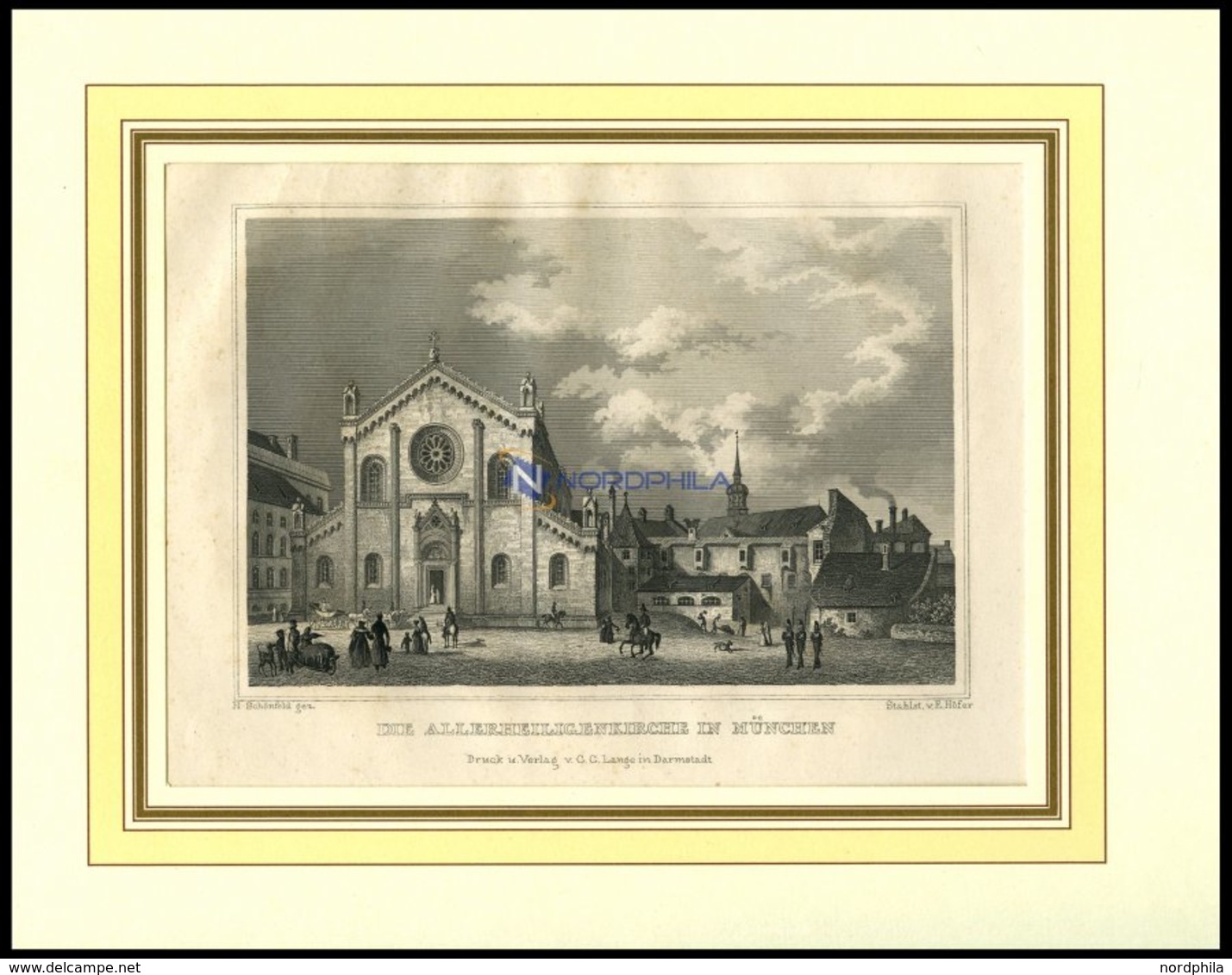 MÜNCHEN: Die Allerheiligenkirche, Stahlstich Von Schönfeld/Höfer, 1840Briefstück - Lithographies